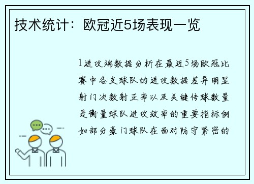 技术统计：欧冠近5场表现一览