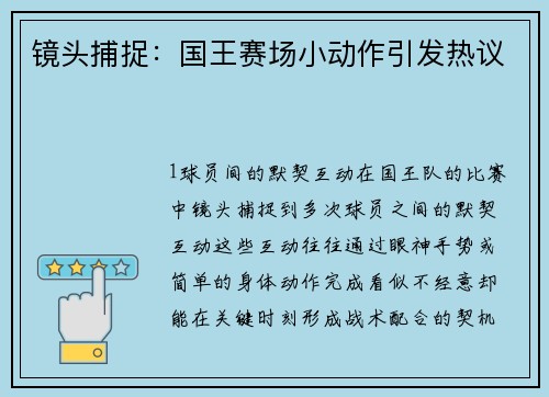 镜头捕捉：国王赛场小动作引发热议