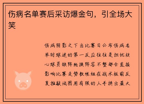 伤病名单赛后采访爆金句，引全场大笑